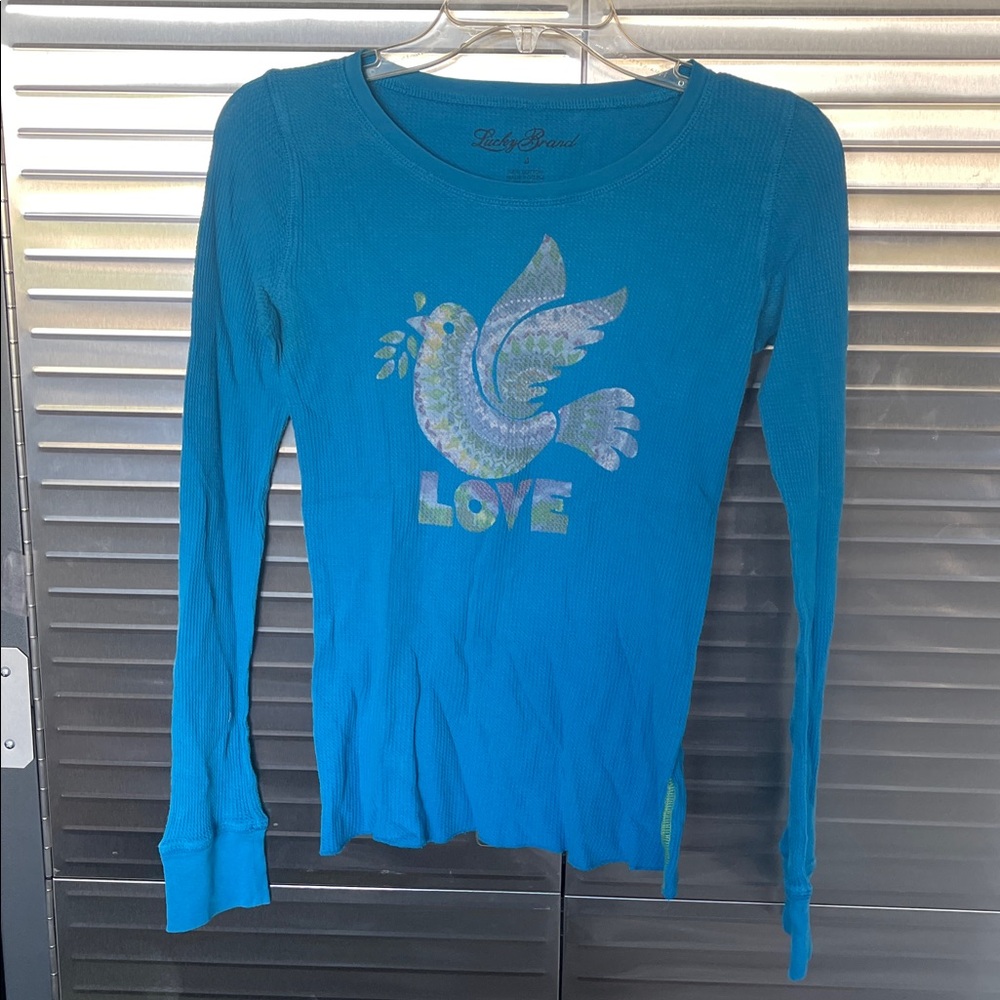 Lucky Brand Teal Long Sleeve with Dove Graphic